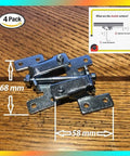 Double Action Countertop Joint Fasteners 4 Pack With Adjustable Flip Bolts, steel, displayed on wood surface with dimensions.