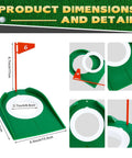 1 To 3 Hole Golf Putting Practice Cups With Plastic Flags Set dimensions and details in green.