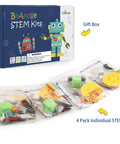 Four Pack Doodling Robot Kit For Kids Ages Eight To Twelve, bulk STEM toy with 4 individual kit bags and gift box