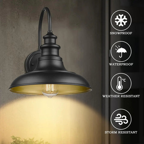 Outdoor Barn Light Fixtures 12.3 Inch Large Dome Farmhouse Wall Mount Sconces Exterior Lighting Lantern Lamps In Black