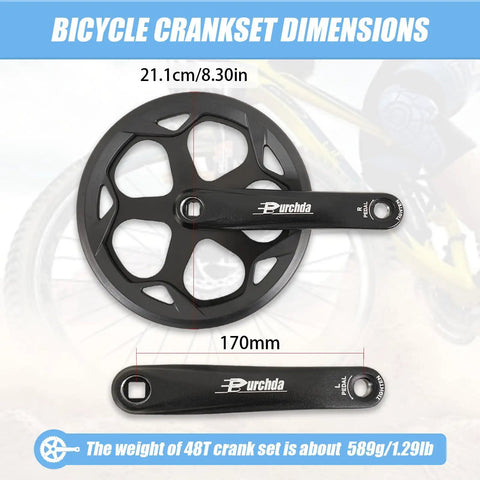 Universal 48T 52T Crankset For E Bikes With 170mm Aluminum Arm and Chain Guard, Display of Dimensions