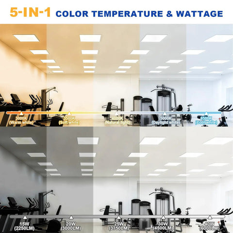 5 CCT options of 12 Pack 2x2 LED Flat Panel Light Kit With 6000LM For Drop Ceiling Installations, 15 20 25 30 40W selectable