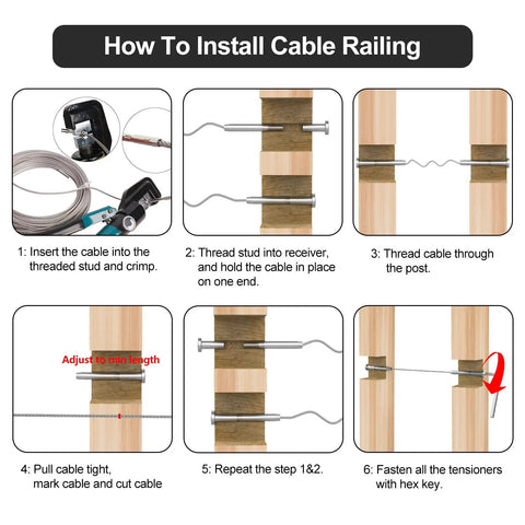 Installation guide for Low Profile Invisible Cable Railing Kit For 3/16 Inch Cables With T316 Stainless Receivers And Swage Stud Ends