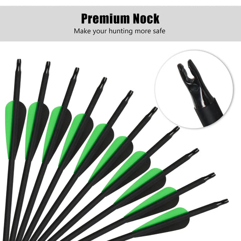30 Inch Carbon Arrows 7 Pack With Removable Tips For Compound And Recurve Bows, black and green arrows with premium nocks