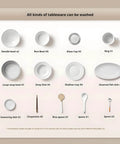 Image displaying various tableware items compatible with the Nifty Countertop Dishwasher With Hot Air Drying And 72 Hour Fresh Air Storage Featuring Five Smart Wash Cycles Smooth Touchscreen Controls For Spick And Span Dishes And Zero Fuss Kitchen Cleanup.