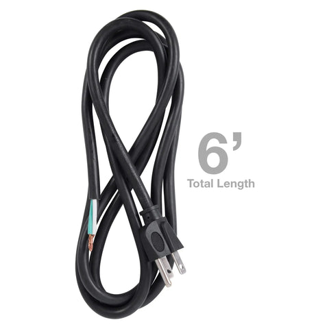 Six Foot 16 AWG Three Wire Appliance And Power Tool Cord With U Ground NEMA Five Fifteen 125 Volt AC Weather Resistant
