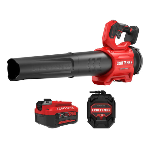 Cordless Leaf Blower With Battery And Charger V20 for quick yard cleanup, shown with 5.0Ah battery and fast charger