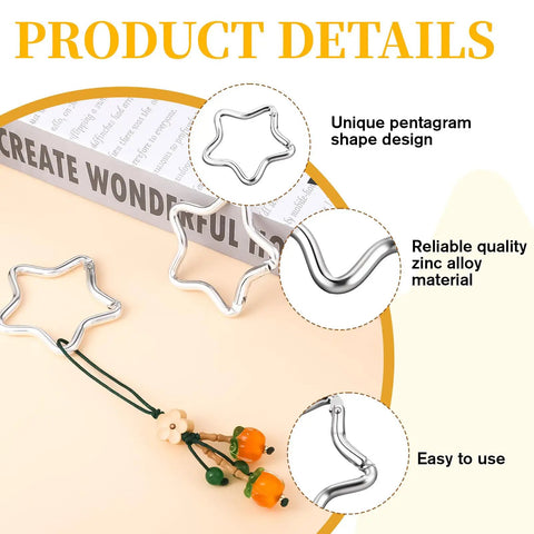 Two Pack Aluminum Star Shaped Carabiners With Key Rings detailed view showing unique pentagram design and quality material.