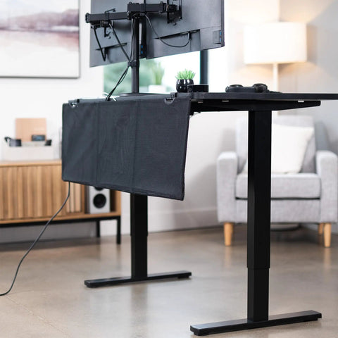 Clamp On 48 Inch Desk Skirt With Dual Top Cable Slots For Hidden Cable Management And A Cleaner Private Workspace On Desk