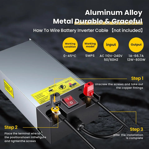 Beefy 800W AC To DC Power Converter, 110V/120V Or 220V/240V Auto Select SMPS Supply, 12V DC Output, Heavy Duty Transformer For Electronics, Travel And Workshop Use