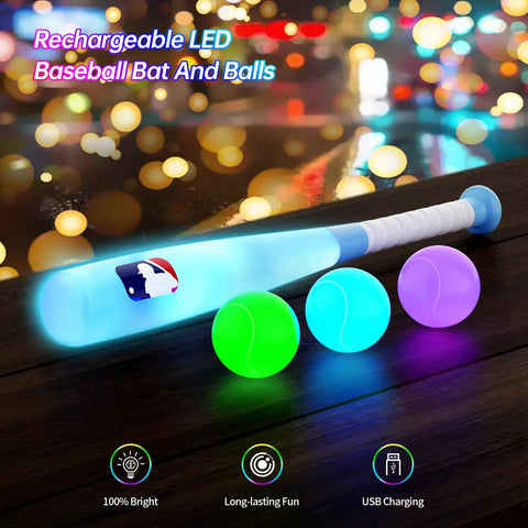 Lit Light Up Tee Ball Set for Toddlers and Kids 3 to 8 with glowing baseball bat and balls, LED Tee Ball Toy for Outdoor Play
