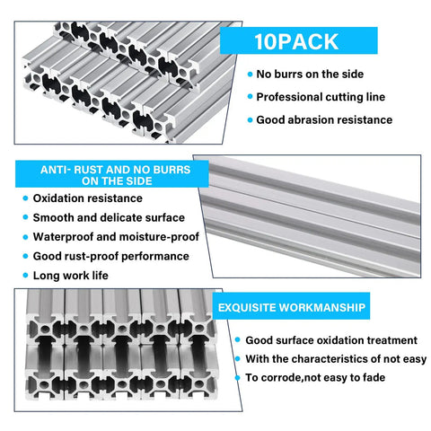 10 Pieces Of 1000 mm 2020 Aluminum Extrusion European Standard Anodized Linear Rail T Slot Profiles for Diy CNC and 3D Printer Builds