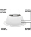 12 Pack 6 Inch Metal Recessed Can Light Trim Cover With Step Baffle Ring In White Fits Most 6 Inch Housings From Halo Elco Juno Nora Elite Commercial Electric And More Trim Only Bulb Not Included showing torsion springs and baffle design.