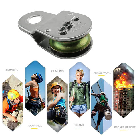 Beefy Heavy Duty Fixed Eye Steel Pulley For Wall Mount Single Wire Rope Pulley All Metal Construction Rugged And Corrosion Resistant Durable Industrial Grade Pulley For Lifting And Cable Systems, fixed-eye steel pulley with climbing use