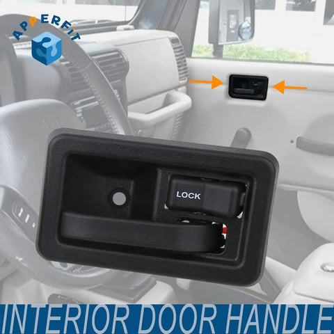 Interior Door Handle Replacement Kit For Jeep Wrangler YJ TJ 1987 2002 installed on door, close-up view