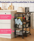 Rolling Kitchen Island Cart On Wheels With Four Tier Shelves And Storage Baskets, Six Removable Hooks, Locking Casters in kitchen