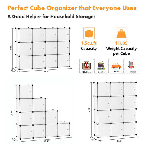12 Cube Storage Organizer With Doors For Home And Living Room, DIY Plastic Modular Bookshelf in different configurations