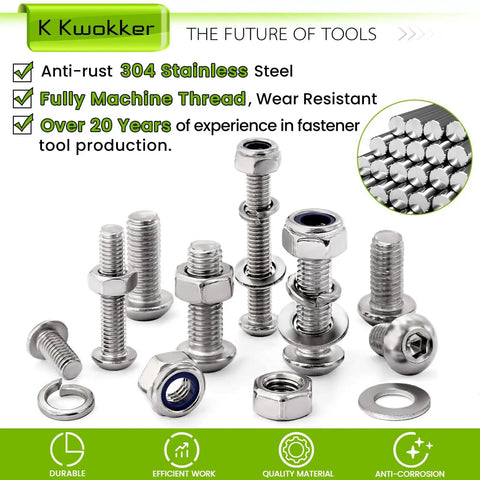 All In One 500Pcs M6 M8 Stainless Steel Screws And Bolts Kit With Nuts Washers And Lock Nuts Metric Assortment 12Mm To 40Mm Length Includes Wrenches For Home DIYers