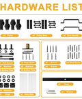 Hardware list for Pre Assembled Solid Core Bifold Barn Door 72 By 84 Inches including pulleys, screws, washers, and track.