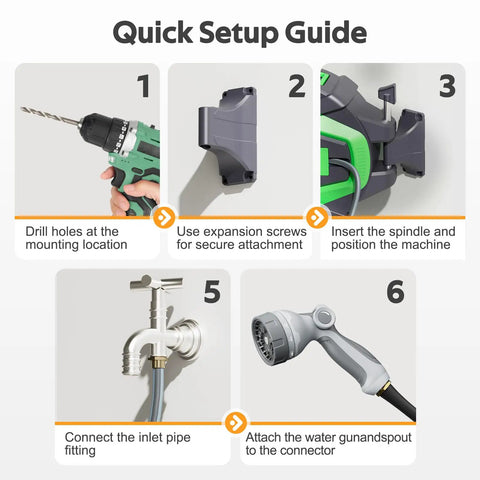 Setup guide for Retractable Garden Hose Reel With Auto Rewind 100 Foot No Fuss Easy Lock Wall Mount Any Length 180 Degree Swivel Bracket Slow Return Brass Connector For Garden Watering And Car Washing.