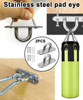 Rugged As Nails 304 Stainless Steel Ceiling Eye Hooks 2 Pack With Full Mounting Hardware For Hammock Chairs Swing Sets Plant Hangers And Garage Projects Indoors Outdoors, showcasing mounting options and installation.