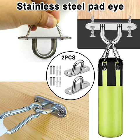 Rugged As Nails 304 Stainless Steel Ceiling Eye Hooks 2 Pack With Full Mounting Hardware For Hammock Chairs Swing Sets Plant Hangers And Garage Projects Indoors Outdoors, showcasing mounting options and installation.