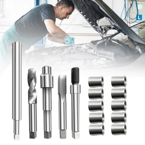 M10x1.0 Thread Repair Kit For Spark Plugs And Auto Engines Deep Reach Insert Tool with 150mm Extension Rod and inserts