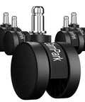 Close-up of five GamPark 2-inch black solid-plastic office chair casters with metal stems
