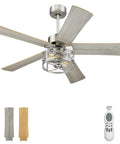 Farmhouse Industrial Ceiling Fan With Light And Remote 48 Inch Beefy Iron Build In Brushed Nickel Finish Two Reversible Blades