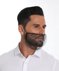 Man wearing Disposable Honeycomb Beard Nets 200 Pack Breathable Food Service Beard Covers 18 Inch Elastic Hair Containment.