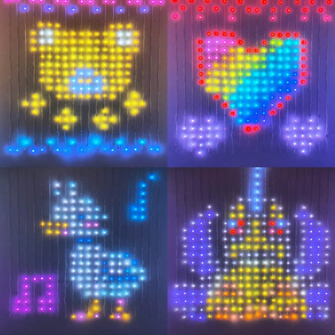 Smart Curtain String Lights RGB LED Fairy Lights DIY Color Changing With App Control Ideal For Wedding Decor Bedroom Dope Vibe And Party Setups 9.8 X 9.8 Feet Red displaying animal and heart shapes