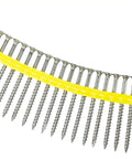 Pro Level Heavy Duty Collated Bugle Head Wood Screws 10 X 3 Inch Square Drive Type 305 Stainless Steel Rust Proof fasteners in yellow collated strip.