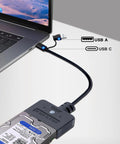 Plug And Play Dual Port USB A And Type C SATA HDD SSD To USB Adapter With 30W Power, UASP 5Gbps High Speed Transfer For Fast Data Recovery, Works With PC Laptop And Mac, Supports 2.5 And 3.5 Inch Drives, 1.6 Foot Cable, USB-A and USB-C adapter to laptop with 3.5-inch HDD
