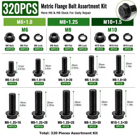 Metric Flange Bolt And Nut Kit 3200-Piece Hardware Assortment For DIYers And Tinkerers With Hex Flange Head Bolts Socket Button Head Bolts And Cap Head Screws M2 To M10 For Garage Projects And Auto Maintenance, M6-M10 bolts, nuts, washers