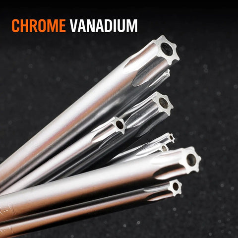 Heavy Duty Folding Torx Star Key Set With Tamper Resistant Security Design crafted from chrome vanadium steel bits with star tips.