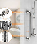 Straight Up 36 Inch Shower Grab Bar With Killer Anti Slip Knurled Grip For Bathroom Safety And Added Stability showcasing features in a modern bathroom.