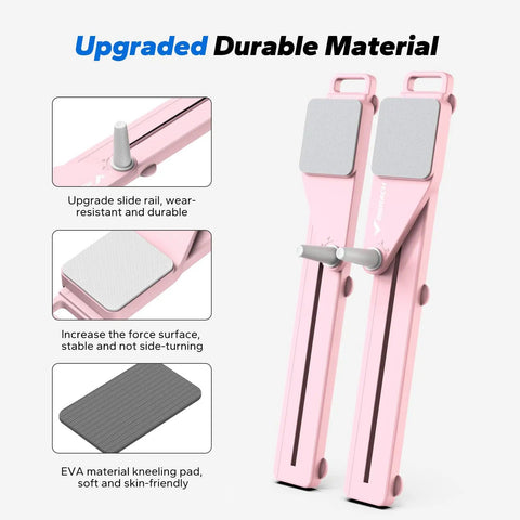 Close-up of Heavy Duty Pilates Board And Versatile Ab Trainer Kit in pink, featuring durable slide rail and non-slip surface.