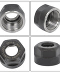 Solid 5 Pack Of Er16-A Collet Nuts For Cnc Milling Machine Clamps, Hardened Steel Clamp Holder, super smooth threads close-up view.