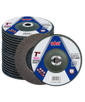Pro Level 10 Pack 40 Grit Flap Discs For Angle Grinders, 7 X 7/8 Inch Type 29 Aluminum Oxide Grinding Wheels in a stack.