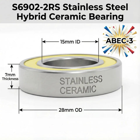 Stainless Steel Ceramic Hybrid Radial Bearing For Bike Hubs 15x28x7mm ABEC3 Precision Front And Rear Wheel Hub Bearings Low Friction Sealed 1Pc Built To Last