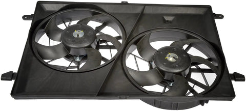 Direct Replacement Engine Cooling Fan Assembly With Heavy Duty Radiator Motor Crafted For Straight Bolt Up Fitting view from above showcasing dual fans.