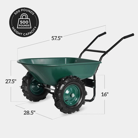 Heavy Duty Dual Wheel Wheelbarrow Garden Cart With 500 Pound Capacity Extra Large Wheels And Built In Stand for yard work
