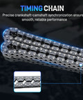 Close-up of timing chain from Hyundai 2.0L Timing Chain Kit With Water Pump And Gasket All In One Intake And Exhaust VVT Sprockets And Solenoids