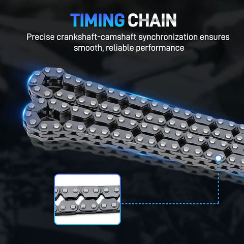 Close-up of timing chain from Hyundai 2.0L Timing Chain Kit With Water Pump And Gasket All In One Intake And Exhaust VVT Sprockets And Solenoids