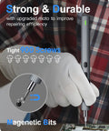 Mini Electric Screwdriver 62 In 1 Cordless Precision Power Tool Kit with 48 Magnetic Bits in use, ergonomic grip shown