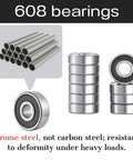 608 RS Chrome Steel Ball Bearings 100 Pack 8x22x7mm shown with stacked bearings and close-up view