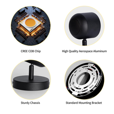 2 Packs Modern Adjustable Black LED Wall Sconce Lights With Rotating Angle 3000K Warm White 7W High CRI 97 product features close-up