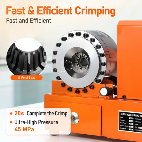 Close-up of 110V Electric Hydraulic Hose Crimping Machine With 8 Dies for precise crimping at high pressure, showing the 8-petal seat.