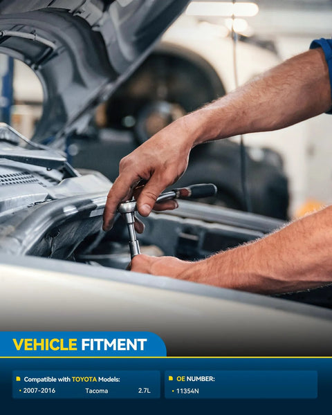 Mechanic installing 80 Amp 12 Volt Alternator Replacement For Toyota Tacoma 2007 2016 2.7L With 7 Groove SD7 Pulley