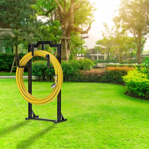 Black Garden Hose Reel Holder With Four Foot Design Modern Metal Water Hose Hanger Organizer Stand for yard